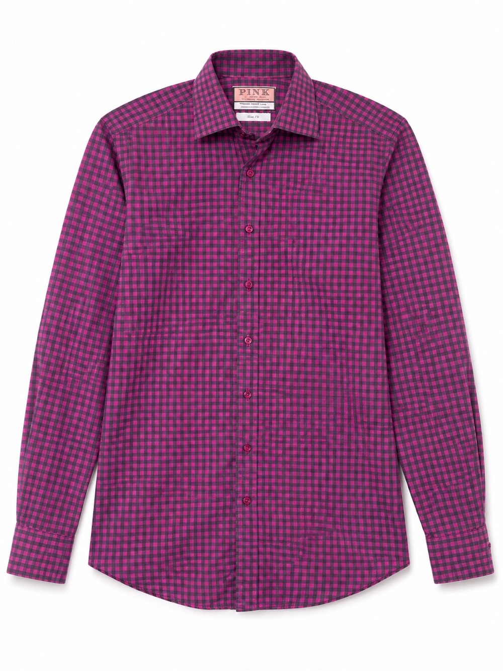 Thomas Pink Slim Fit Pink Gray Gingham Dress Shirt 16.5/42
